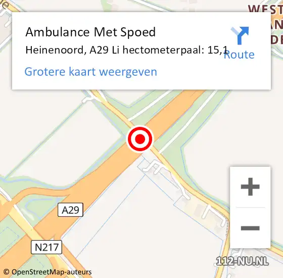 Locatie op kaart van de 112 melding: Ambulance Met Spoed Naar Heinenoord, A29 R hectometerpaal: 21,4 op 25 januari 2018 14:22