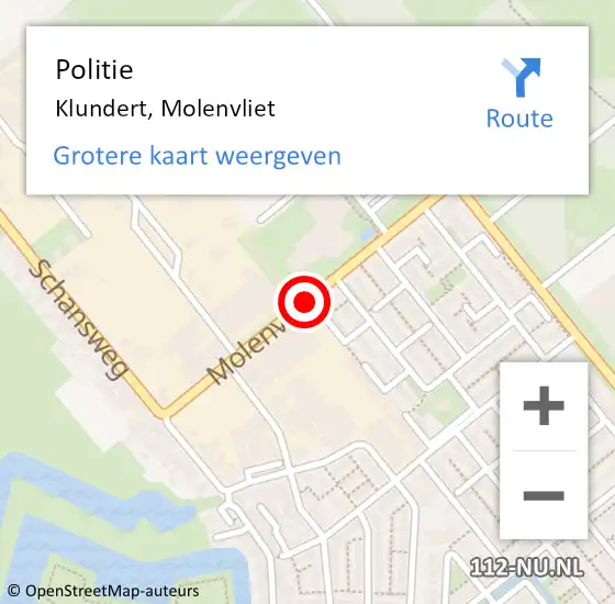 Locatie op kaart van de 112 melding: Politie Klundert, Molenvliet op 25 januari 2018 14:34