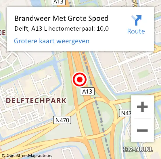 Locatie op kaart van de 112 melding: Brandweer Met Grote Spoed Naar Delft, A13 R hectometerpaal: 10,8 op 25 januari 2018 15:43