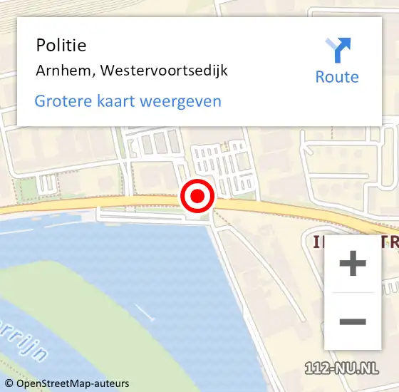 Locatie op kaart van de 112 melding: Politie Arnhem, Westervoortsedijk op 25 januari 2018 17:13