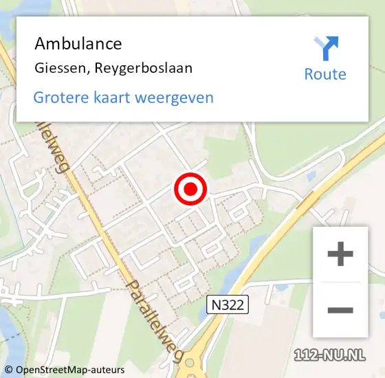 Locatie op kaart van de 112 melding: Ambulance Giessen, Reygerboslaan op 25 januari 2018 18:42