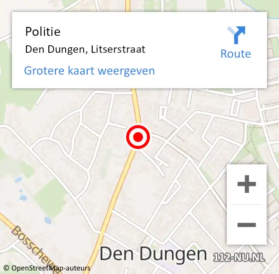 Locatie op kaart van de 112 melding: Politie Den Dungen, Litserstraat op 25 januari 2018 18:55