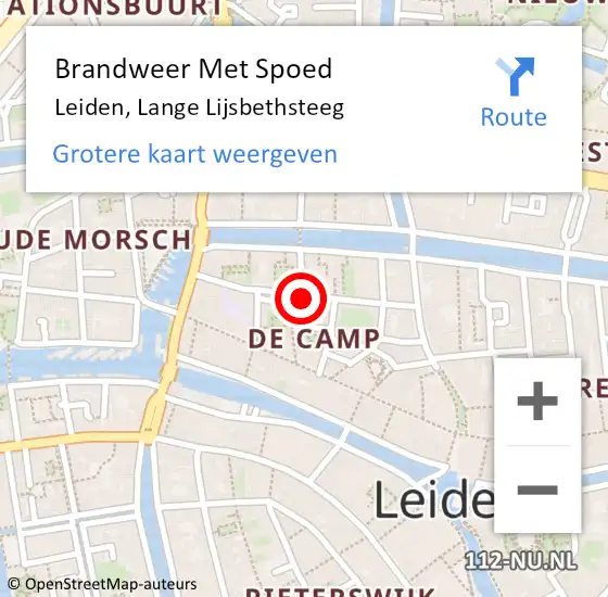 Locatie op kaart van de 112 melding: Brandweer Met Spoed Naar Leiden, Lange Lijsbethsteeg op 25 januari 2018 19:28