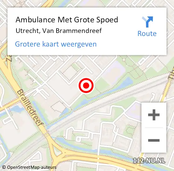 Locatie op kaart van de 112 melding: Ambulance Met Grote Spoed Naar Utrecht, Van Brammendreef op 25 januari 2018 20:23