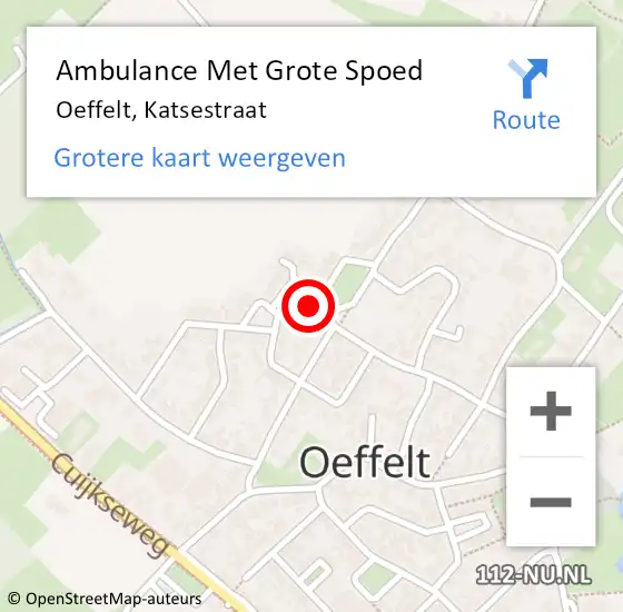 Locatie op kaart van de 112 melding: Ambulance Met Grote Spoed Naar Oeffelt, Katsestraat op 25 januari 2018 21:25