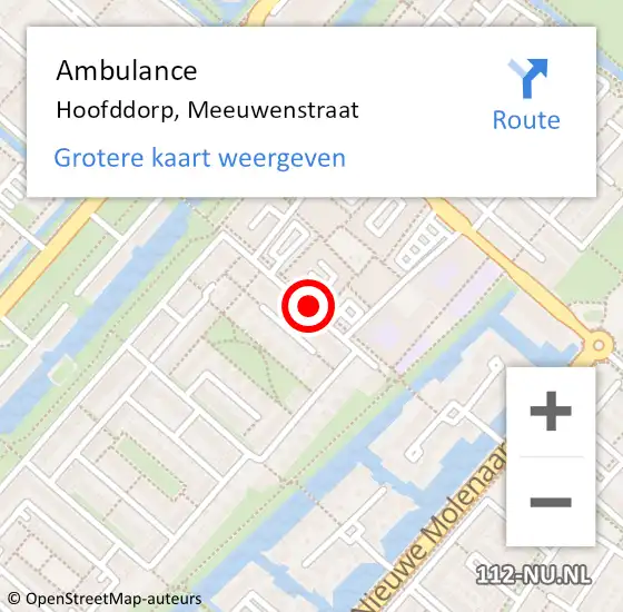 Locatie op kaart van de 112 melding: Ambulance Hoofddorp, Meeuwenstraat op 25 januari 2018 23:08