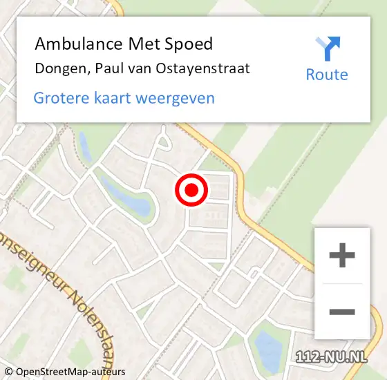 Locatie op kaart van de 112 melding: Ambulance Met Spoed Naar Dongen, Paul van Ostayenstraat op 25 januari 2018 23:10