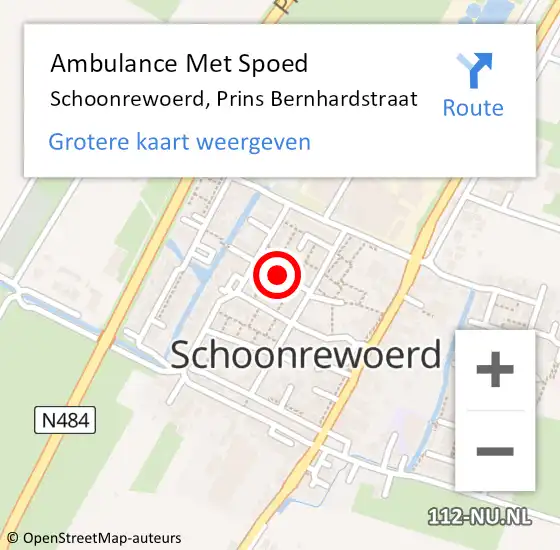 Locatie op kaart van de 112 melding: Ambulance Met Spoed Naar Schoonrewoerd, Prins Bernhardstraat op 25 januari 2018 23:14