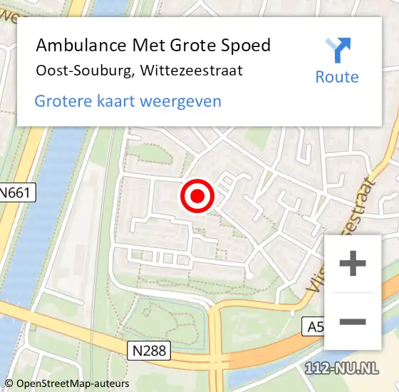 Locatie op kaart van de 112 melding: Ambulance Met Grote Spoed Naar Oost-Souburg, Wittezeestraat op 25 januari 2018 23:28