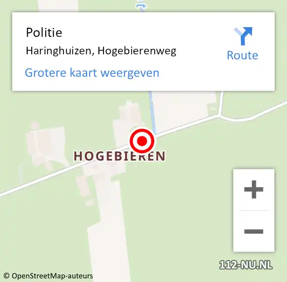 Locatie op kaart van de 112 melding: Politie Haringhuizen, Hogebierenweg op 25 januari 2018 23:56