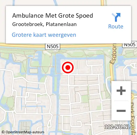 Locatie op kaart van de 112 melding: Ambulance Met Grote Spoed Naar Grootebroek, Platanenlaan op 26 januari 2018 08:32