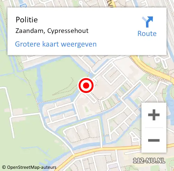 Locatie op kaart van de 112 melding: Politie Zaandam, Cypressehout op 26 januari 2018 13:39