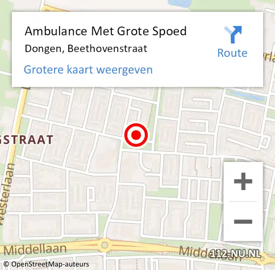 Locatie op kaart van de 112 melding: Ambulance Met Grote Spoed Naar Dongen, Beethovenstraat op 26 januari 2018 14:14