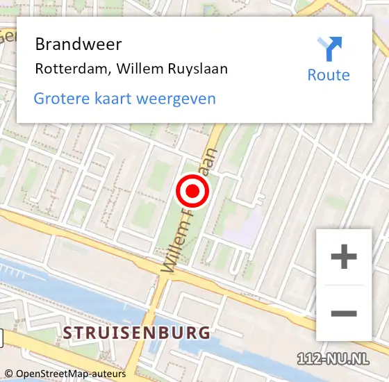 Locatie op kaart van de 112 melding: Brandweer Rotterdam, Willem Ruyslaan op 26 januari 2018 14:27