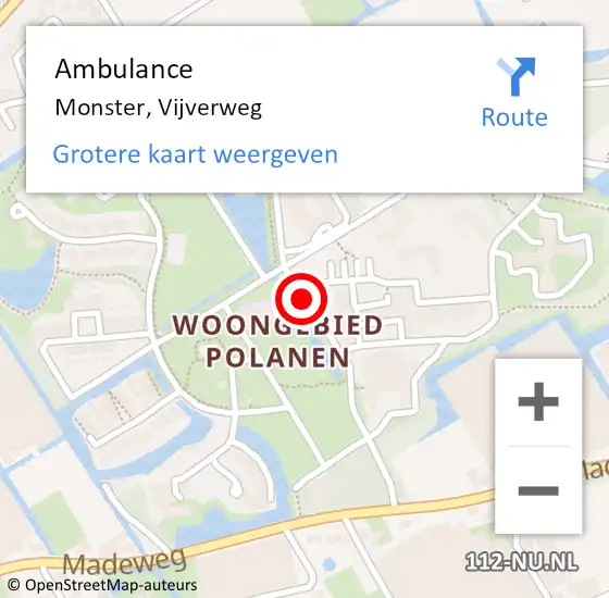 Locatie op kaart van de 112 melding: Ambulance Monster, Vijverweg op 26 januari 2018 14:33