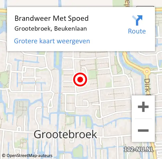 Locatie op kaart van de 112 melding: Brandweer Met Spoed Naar Grootebroek, Beukenlaan op 26 januari 2018 15:04