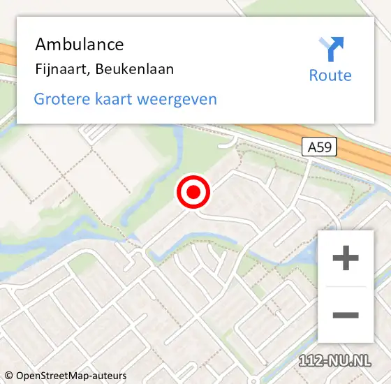 Locatie op kaart van de 112 melding: Ambulance Fijnaart, Beukenlaan op 26 januari 2018 15:08