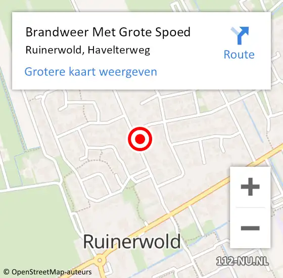 Locatie op kaart van de 112 melding: Brandweer Met Grote Spoed Naar Ruinerwold, Havelterweg op 26 januari 2018 17:07