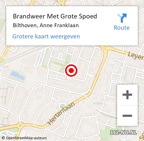 Locatie op kaart van de 112 melding: Brandweer Met Grote Spoed Naar Bilthoven, Anne Franklaan op 26 januari 2018 17:42