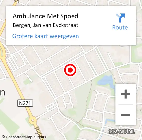 Locatie op kaart van de 112 melding: Ambulance Met Spoed Naar Bergen, Jan van Eyckstraat op 26 januari 2018 17:42