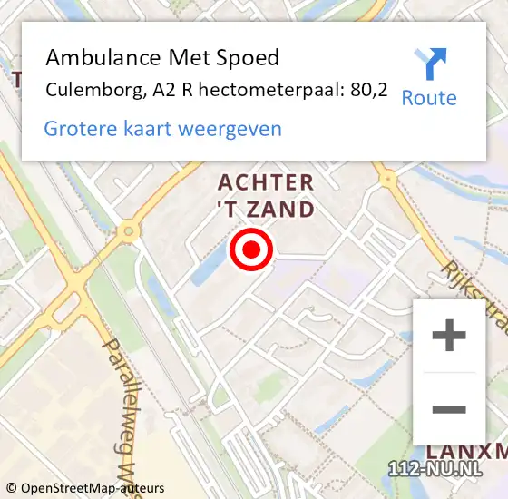 Locatie op kaart van de 112 melding: Ambulance Met Spoed Naar Culemborg, A2 R hectometerpaal: 80,2 op 26 januari 2018 17:48