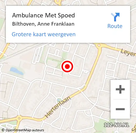 Locatie op kaart van de 112 melding: Ambulance Met Spoed Naar Bilthoven, Anne Franklaan op 26 januari 2018 17:48