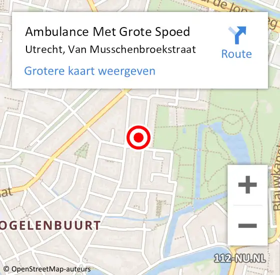 Locatie op kaart van de 112 melding: Ambulance Met Grote Spoed Naar Utrecht, Van Musschenbroekstraat op 26 januari 2018 18:07