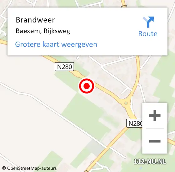 Locatie op kaart van de 112 melding: Brandweer Baexem, Rijksweg op 26 januari 2018 18:25