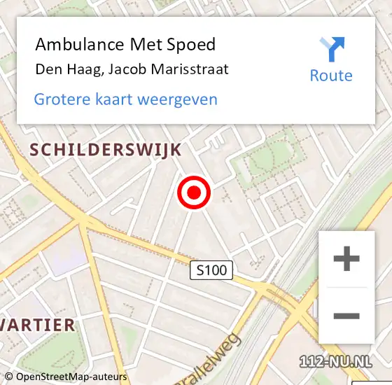 Locatie op kaart van de 112 melding: Ambulance Met Spoed Naar Den Haag, Jacob Marisstraat op 26 januari 2018 18:47