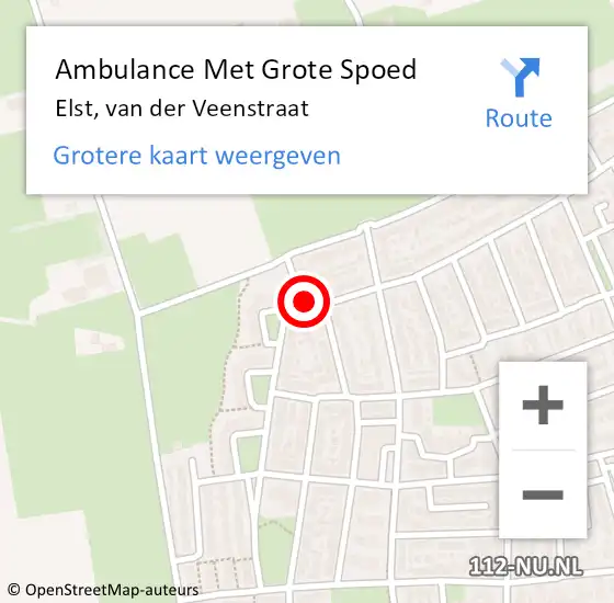 Locatie op kaart van de 112 melding: Ambulance Met Grote Spoed Naar Elst, van der Veenstraat op 26 januari 2018 19:35