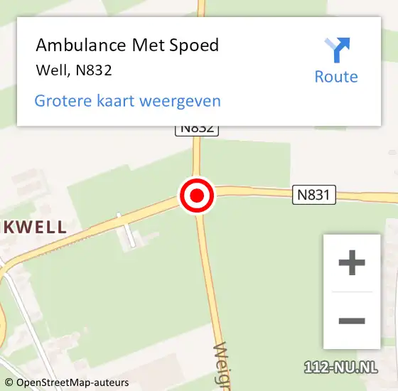 Locatie op kaart van de 112 melding: Ambulance Met Spoed Naar Well, N832 op 26 januari 2018 19:44