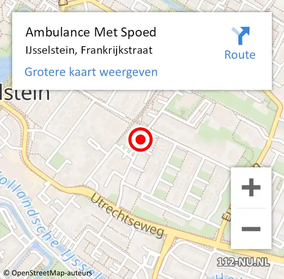 Locatie op kaart van de 112 melding: Ambulance Met Spoed Naar IJsselstein, Frankrijkstraat op 26 januari 2018 20:03