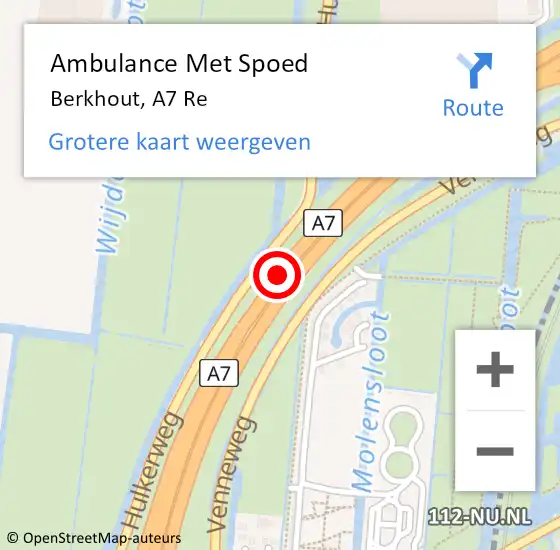 Locatie op kaart van de 112 melding: Ambulance Met Spoed Naar Berkhout, A7 R hectometerpaal: 32,8 op 26 januari 2018 21:34
