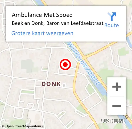 Locatie op kaart van de 112 melding: Ambulance Met Spoed Naar Beek en Donk, Baron van Leefdaelstraat op 26 januari 2018 21:45