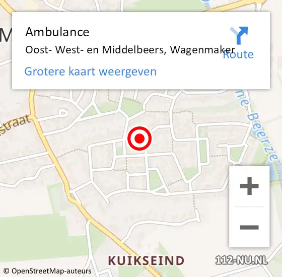 Locatie op kaart van de 112 melding: Ambulance Oost- West- en Middelbeers, Wagenmaker op 26 januari 2018 23:12