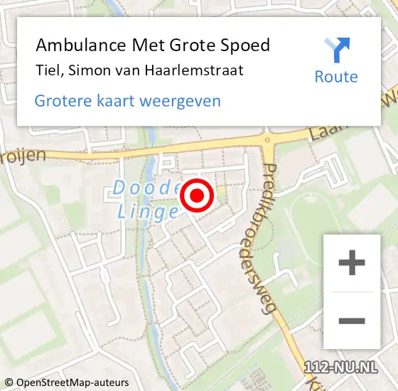 Locatie op kaart van de 112 melding: Ambulance Met Grote Spoed Naar Tiel, Simon van Haarlemstraat op 27 januari 2018 01:07