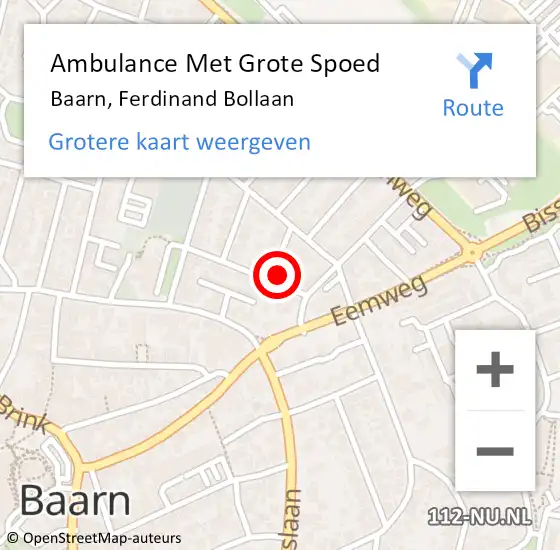 Locatie op kaart van de 112 melding: Ambulance Met Grote Spoed Naar Baarn, Ferdinand Bollaan op 27 januari 2018 02:03