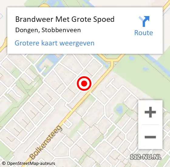 Locatie op kaart van de 112 melding: Brandweer Met Grote Spoed Naar Dongen, Stobbenveen op 27 januari 2018 02:37