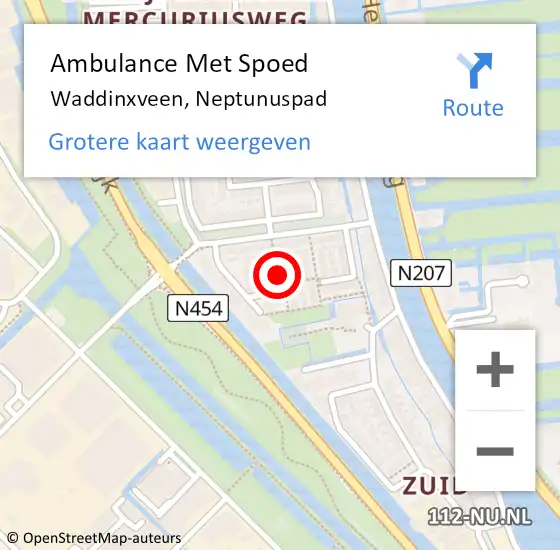 Locatie op kaart van de 112 melding: Ambulance Met Spoed Naar Waddinxveen, Neptunuspad op 27 januari 2018 03:26