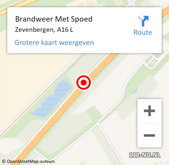 Locatie op kaart van de 112 melding: Brandweer Met Spoed Naar Zevenbergen, A16 L op 27 januari 2018 03:35