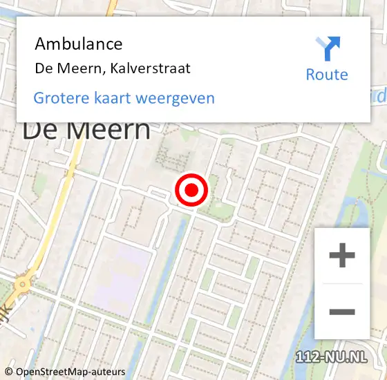 Locatie op kaart van de 112 melding: Ambulance De Meern, Kalverstraat op 27 januari 2018 04:12