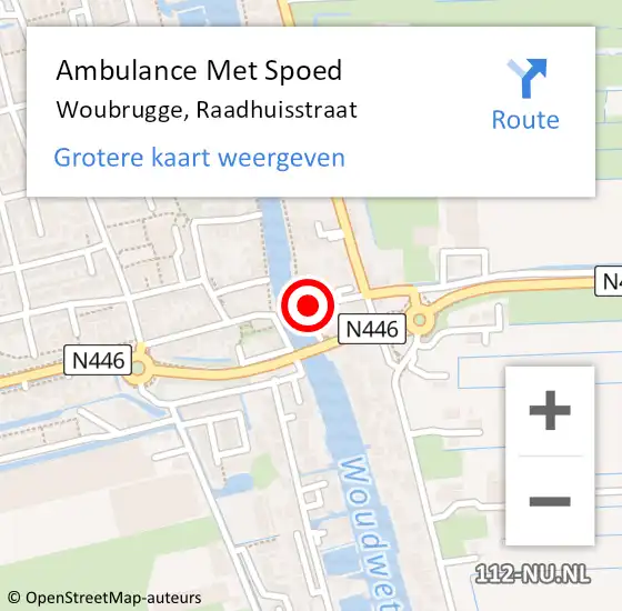 Locatie op kaart van de 112 melding: Ambulance Met Spoed Naar Woubrugge, Raadhuisstraat op 14 februari 2014 13:03