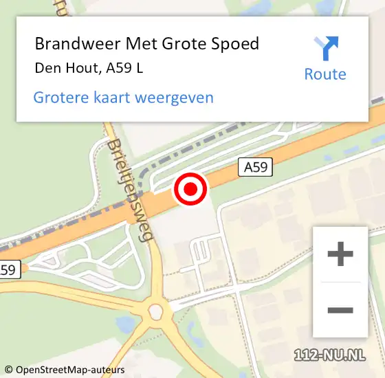 Locatie op kaart van de 112 melding: Brandweer Met Grote Spoed Naar Den Hout, A59 L op 27 januari 2018 07:04