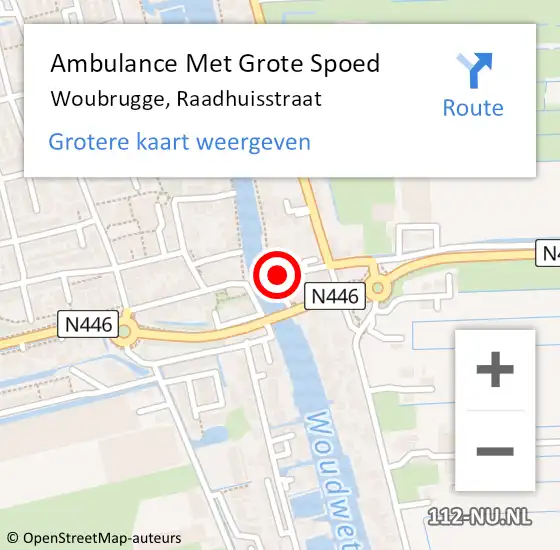 Locatie op kaart van de 112 melding: Ambulance Met Grote Spoed Naar Woubrugge, Raadhuisstraat op 14 februari 2014 13:05