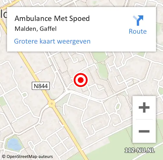 Locatie op kaart van de 112 melding: Ambulance Met Spoed Naar Malden, Gaffel op 14 februari 2014 13:08