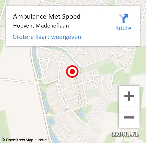 Locatie op kaart van de 112 melding: Ambulance Met Spoed Naar Hoeven, Madelieflaan op 27 januari 2018 09:32