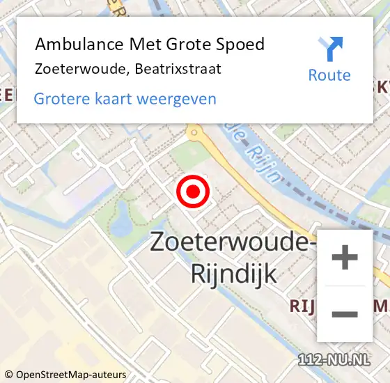 Locatie op kaart van de 112 melding: Ambulance Met Grote Spoed Naar Zoeterwoude, Beatrixstraat op 27 januari 2018 11:21