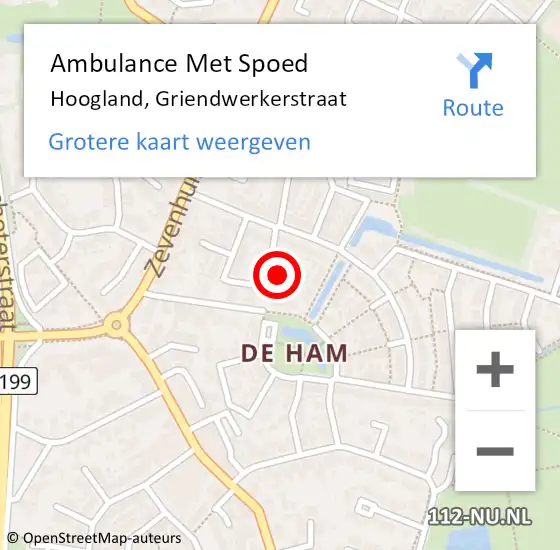 Locatie op kaart van de 112 melding: Ambulance Met Spoed Naar Hoogland, Griendwerkerstraat op 27 januari 2018 14:06