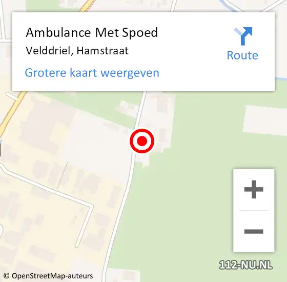 Locatie op kaart van de 112 melding: Ambulance Met Spoed Naar Velddriel, Hamstraat op 27 januari 2018 14:20