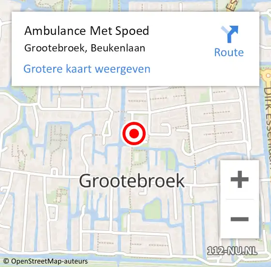 Locatie op kaart van de 112 melding: Ambulance Met Spoed Naar Grootebroek, Beukenlaan op 27 januari 2018 14:38